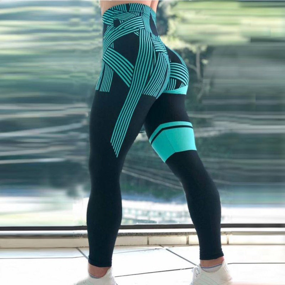 Striped Digital Print High Waist Yoga Leggings