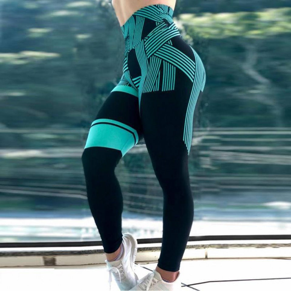 Striped Digital Print High Waist Yoga Leggings