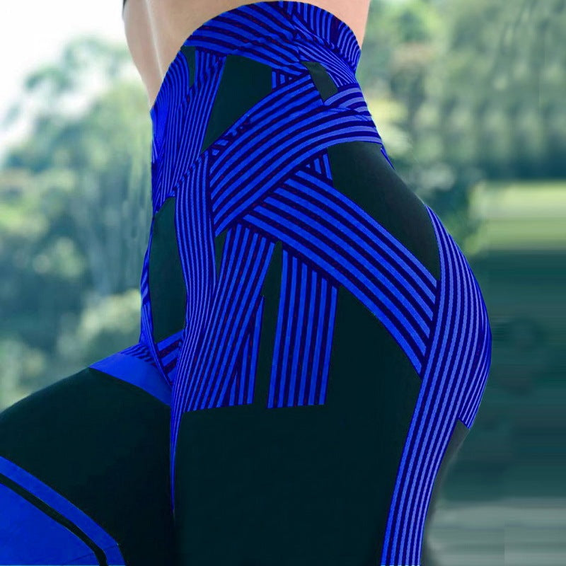 Striped Digital Print High Waist Yoga Leggings