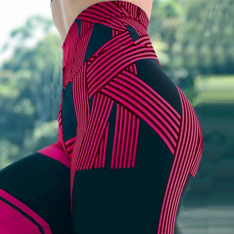 Striped Digital Print High Waist Yoga Leggings