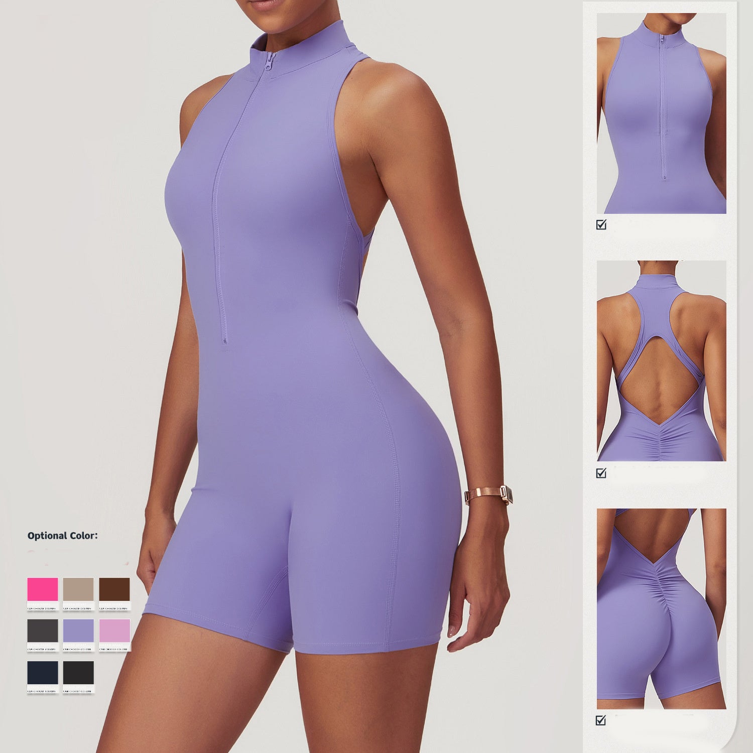 Fitness Yoga Backless Zipper Jumpsuit