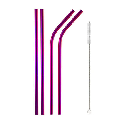 Rainbow Color Reusable Metal Straws Set