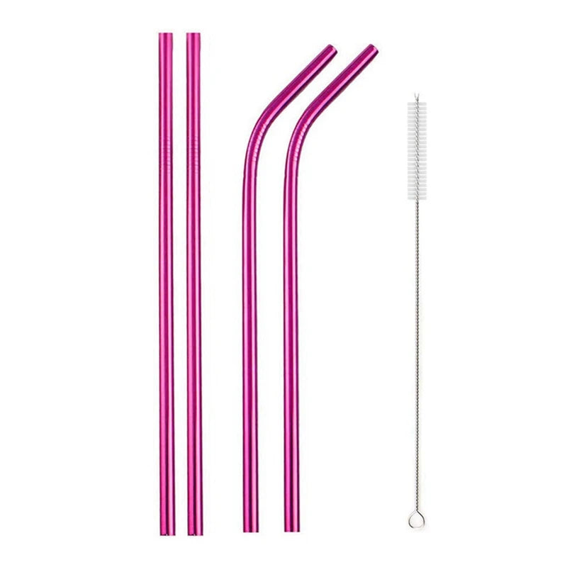 Rainbow Color Reusable Metal Straws Set