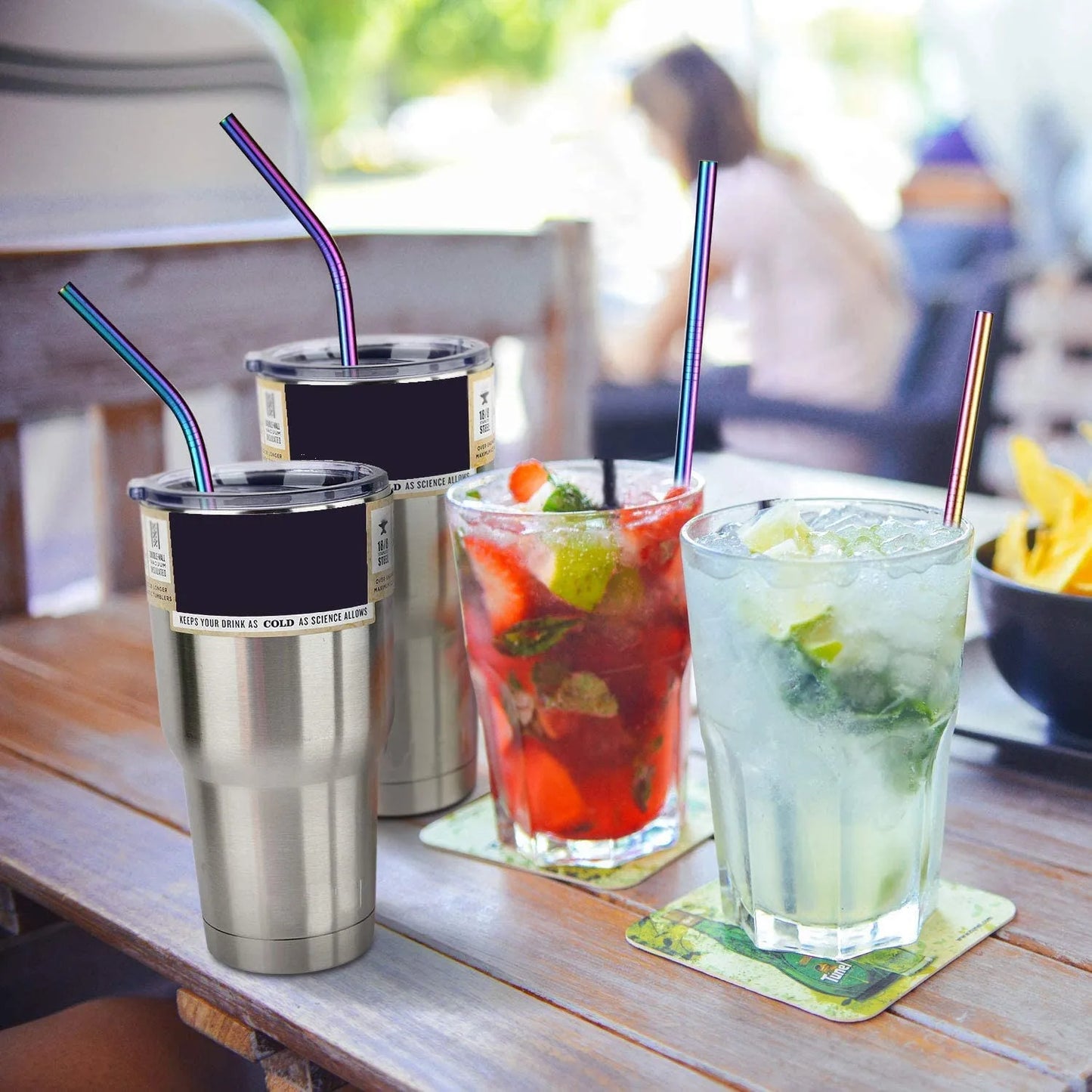 Rainbow Color Reusable Metal Straws Set