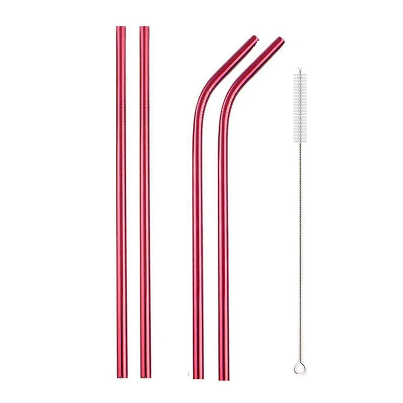 Rainbow Color Reusable Metal Straws Set