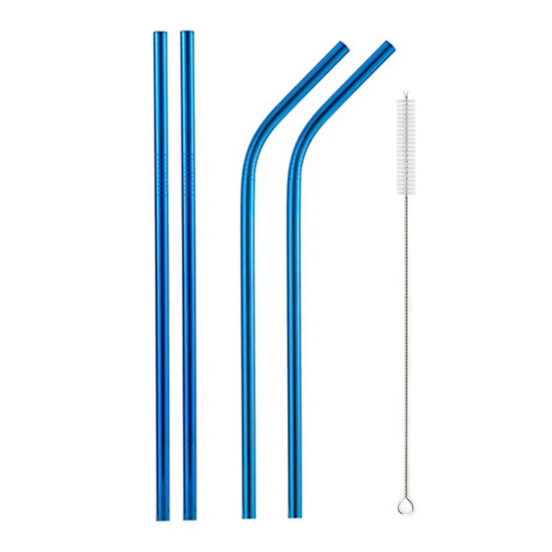 Rainbow Color Reusable Metal Straws Set