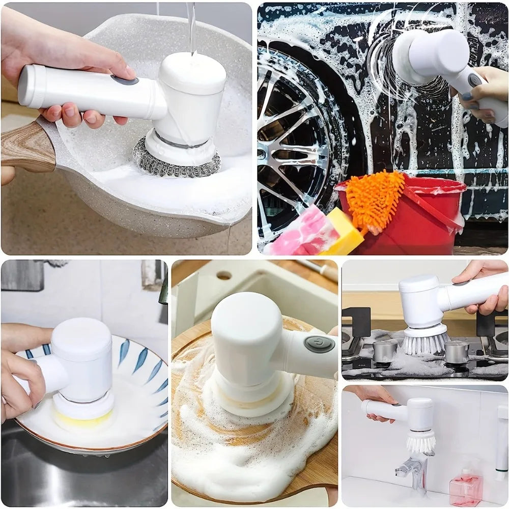 USB Electric Scrubber With 5 Replaceable Brush Heads