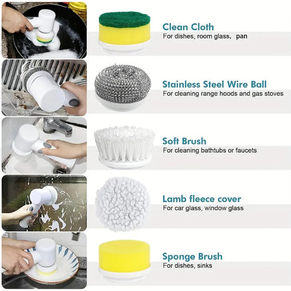 USB Electric Scrubber With 5 Replaceable Brush Heads