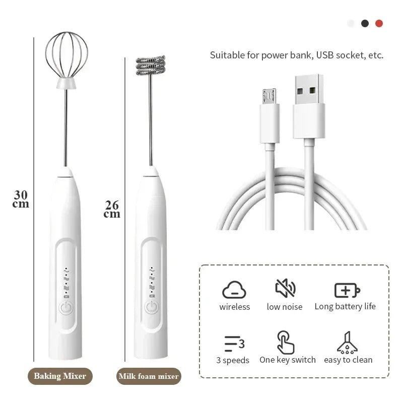 2 in 1 USB Rechargeable Electric Beater Coffee Mixer