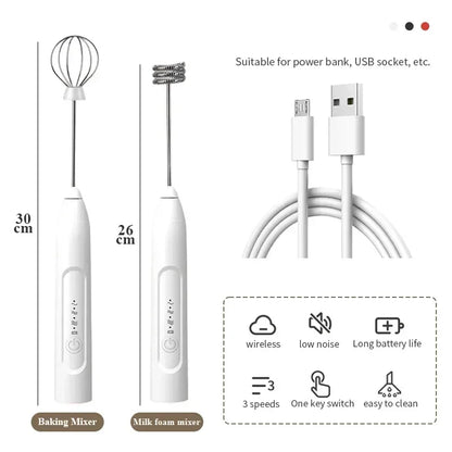 2 in 1 USB Rechargeable Electric Beater Coffee Mixer