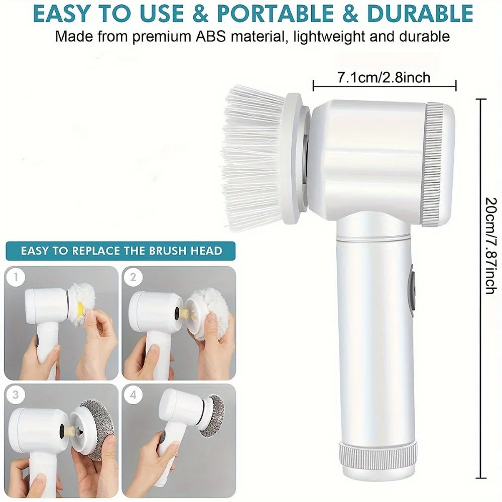 USB Electric Scrubber With 5 Replaceable Brush Heads