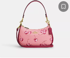 COACH Teri 2-Way Shoulder Bag Pink Cherry Print Canvas Leather CR290 New