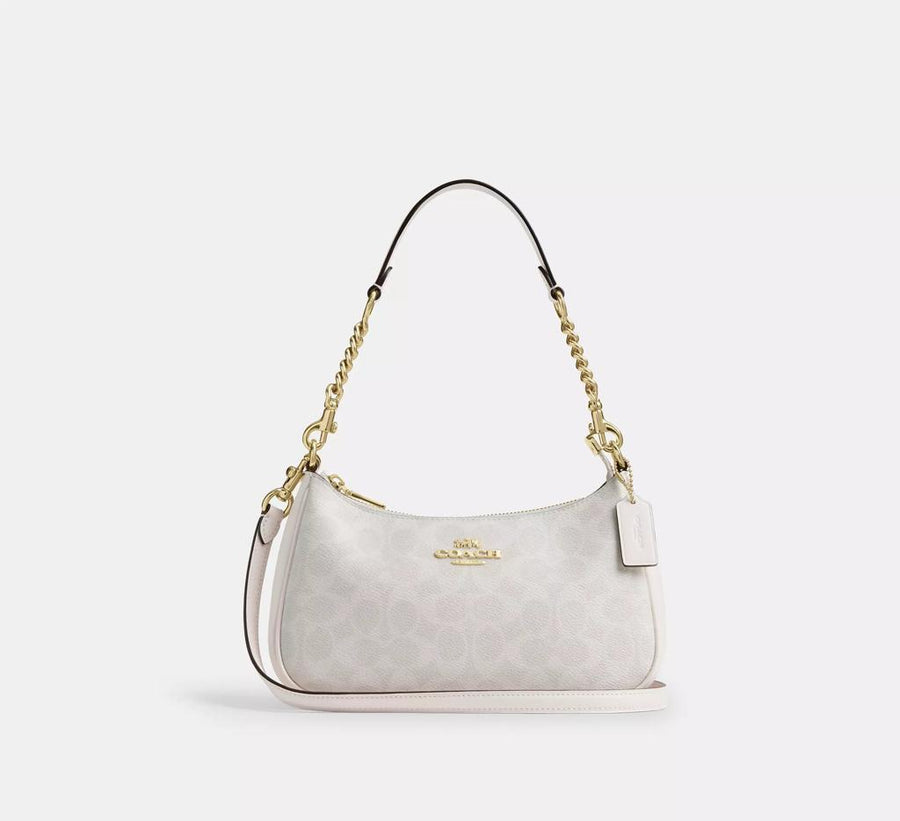 Coach Women's Teri Shoulder Bag in Signature Canvas Chalk White NWT Crossbody Handbag CV933