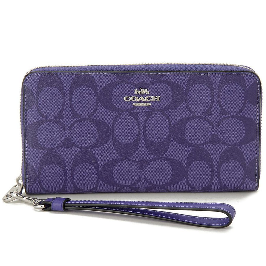 Coach C4452 Long Zip Around Wallet with Detachable Strap, Signature Canvas Sport Purple